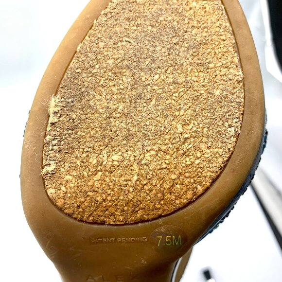 Alex Marie T-Strap Beaded Peep-Toe Dressy Heels Black Tie Fabric 7.5 Navy Blue - Picture 11 of 14